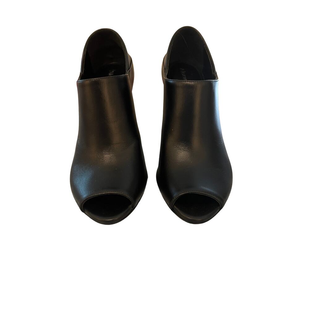 Alexander McQueen Sculptural Heel Mule Black Leather Gold Silver 36.5 Peep Toe - Picture 4 of 5
